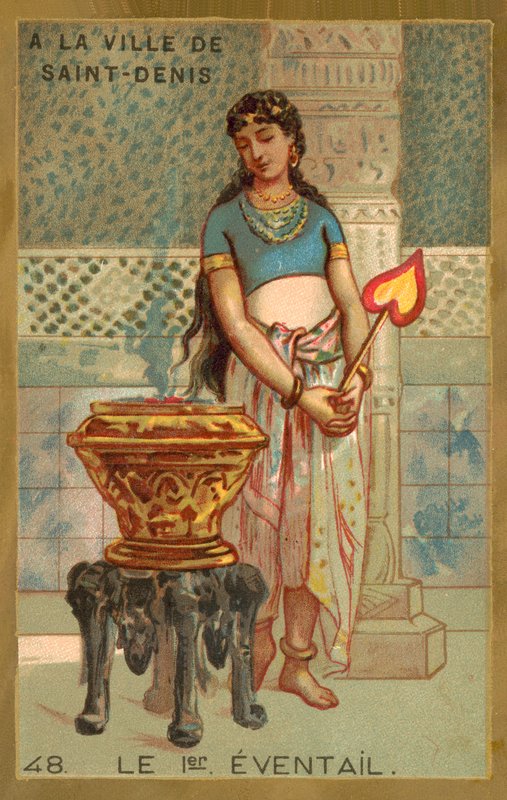 Den första fläkten (chromolitho) av French School