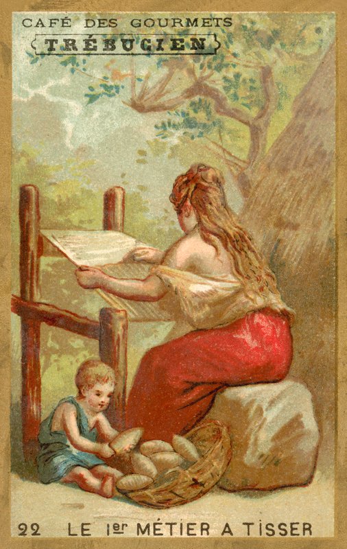 Den första vävstolen (chromolitho) av French School