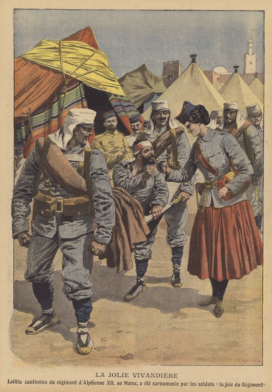Den vackra vivandiere (färg litho) av French School