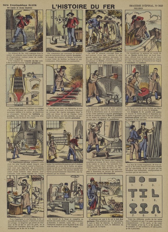 Historien om järn (färg litho) av French School