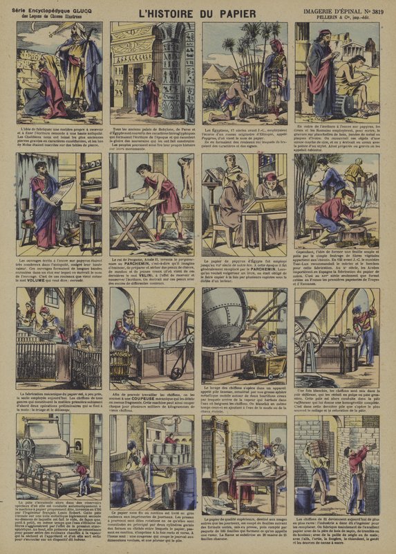 Historien om papper (färg litho) av French School