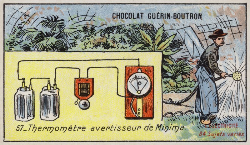 Termometer med lägsta temperaturlarm (chromolitho) av French School