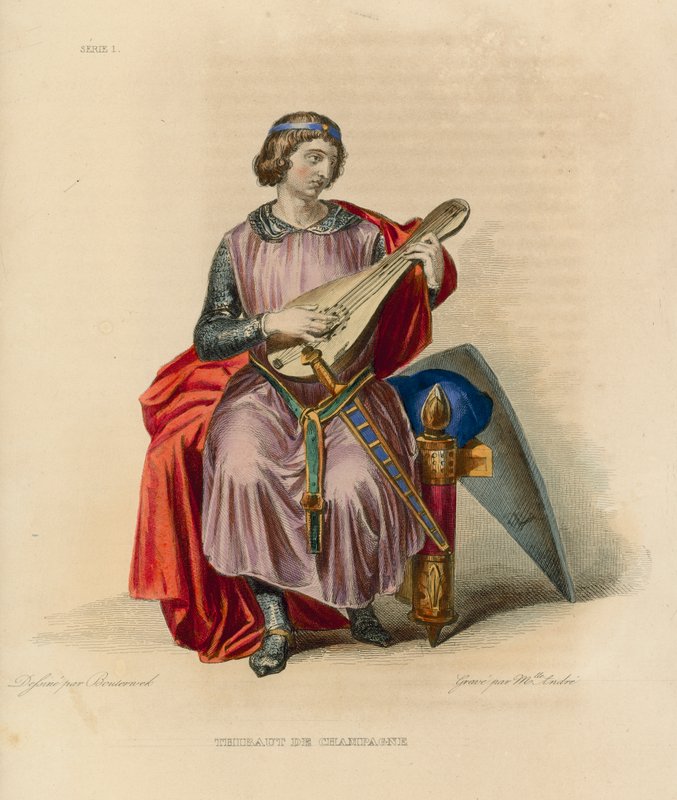 Thibaut de Champagne (färgad gravyr) av French School