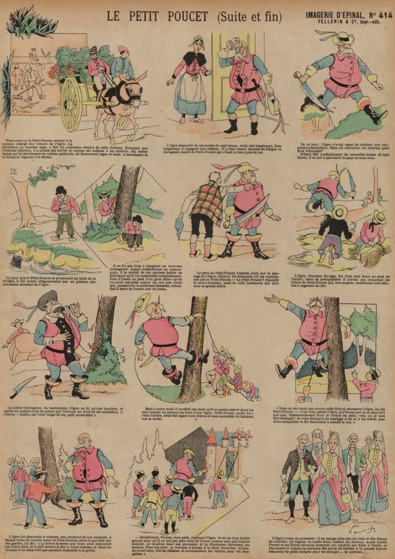 Tom Thumb (färgad gravyr) av French School