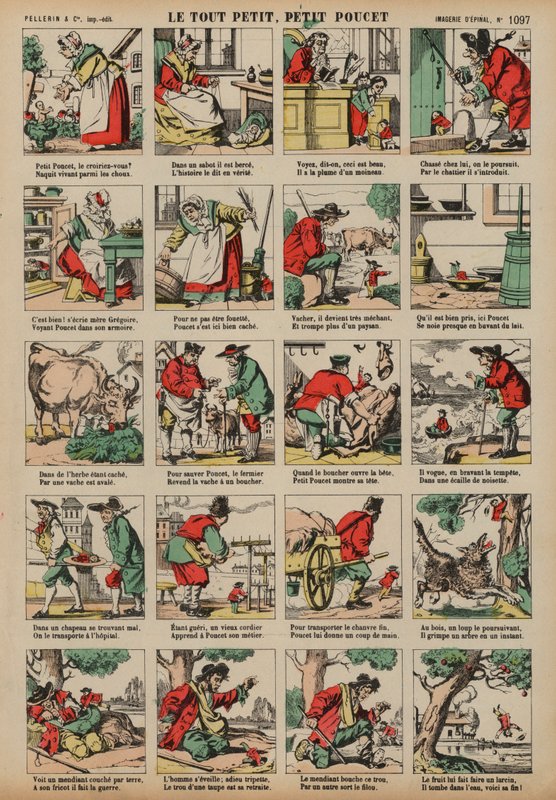 Tom Thumb (färgad gravyr) av French School