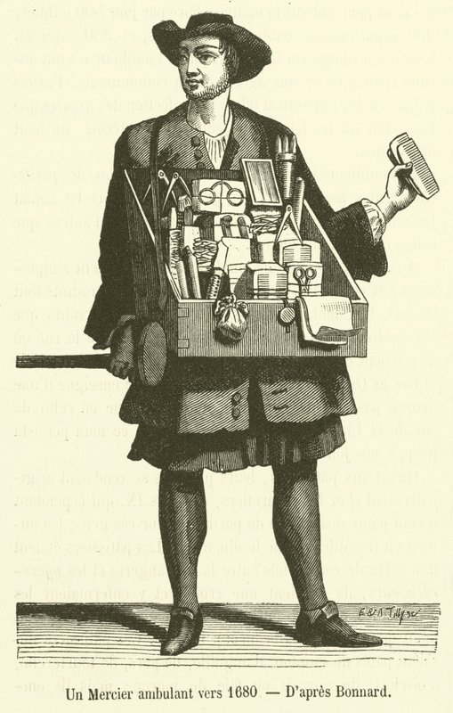 En resande Mercier omkring 1680 (gravyr) av French School