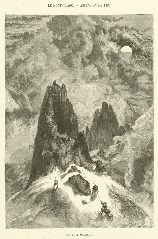 Utsikt över Mont-Blanc (gravyr) av French School