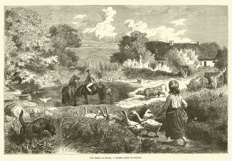 En gård på Fyn (gravyr) av French School
