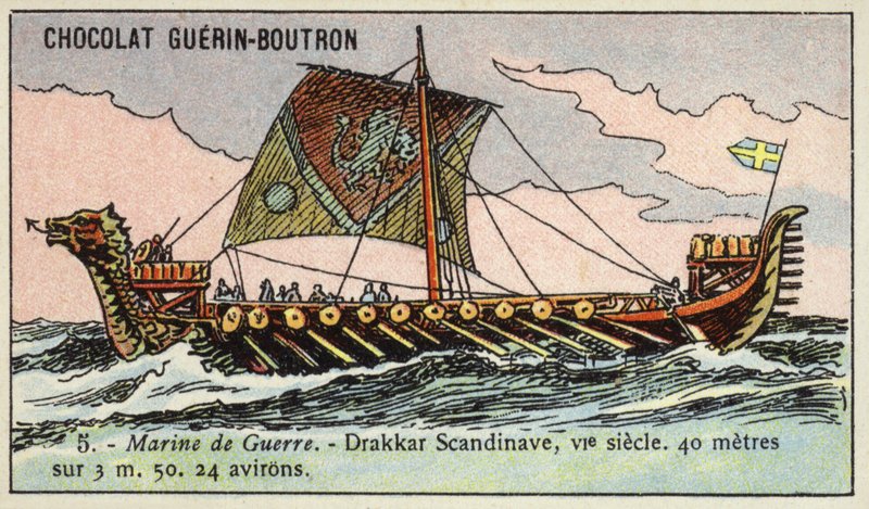 Vikingatångskepp, 600-talet (chromolitho) av French School
