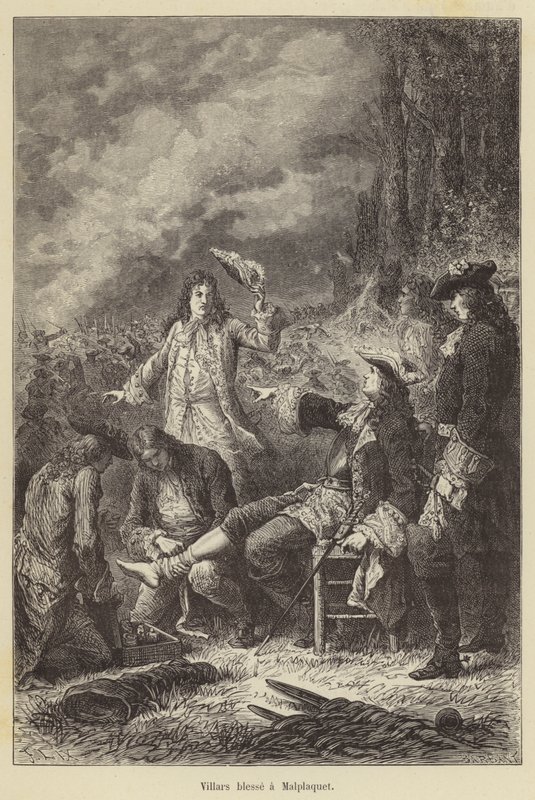 Villars skadar Malplaquet (gravyr) av French School