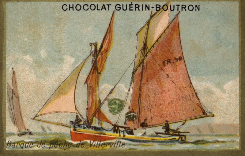 Villerville fiskebåt (chromolitho) av French School