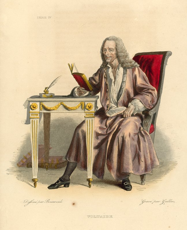 Voltaire (färgad gravyr) av French School