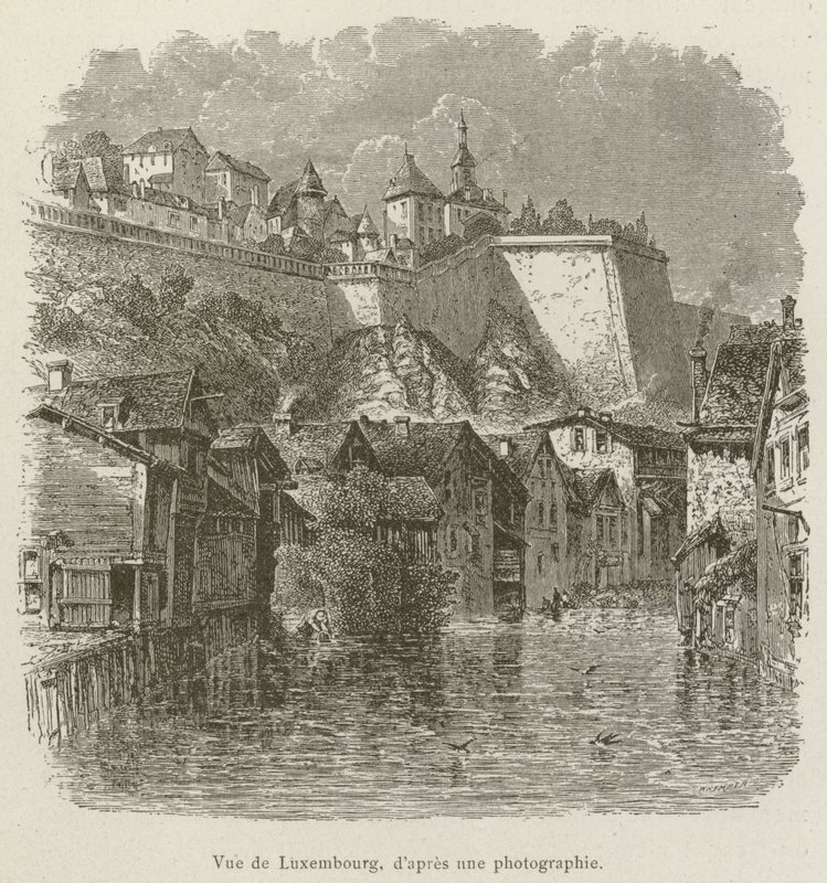 Utsikt över Luxemburg (gravyr) av French School
