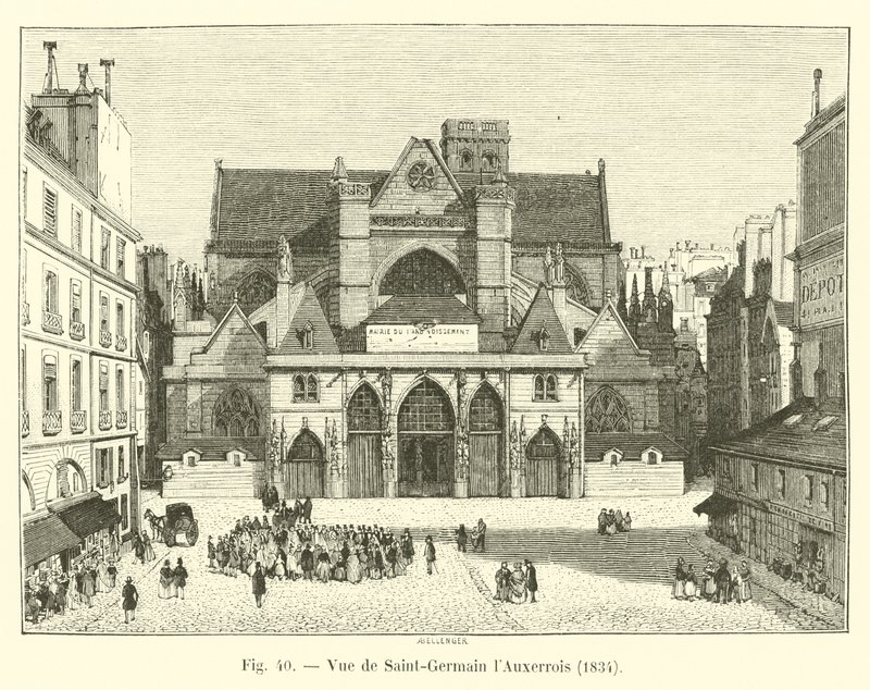 Utsikt över Saint-Germain lAuxerrois, 1834 av French School