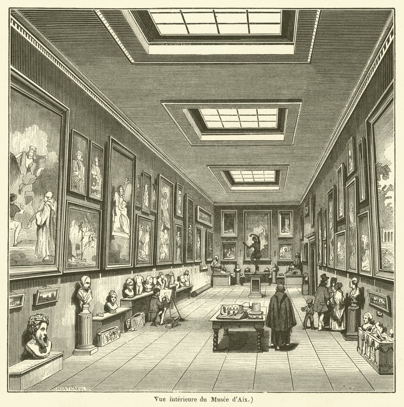 Interiörvy av Aix Museum (gravyr) av French School