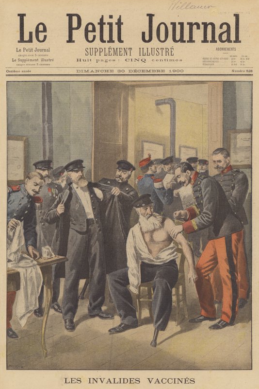 Krigsveteraner som får smittkoppsvaccinationer (färg litho) av French School