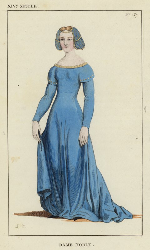 XIV Siecle, Dame Noble (färgad gravyr) av French School