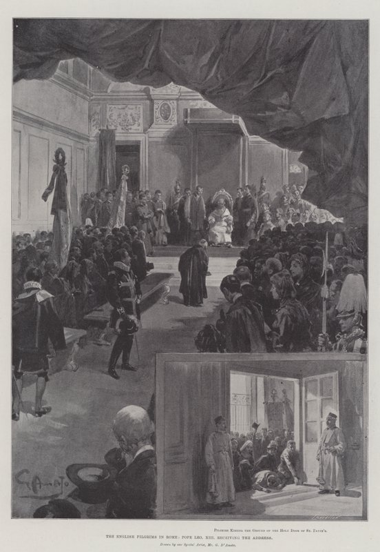 De engelska pilgrimerna i Rom, påven Leo XIII tar emot talet av G.S. Amato