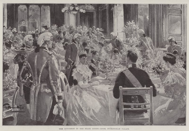 Lunchen i den statliga matsalen, Buckingham Palace av G.S. Amato