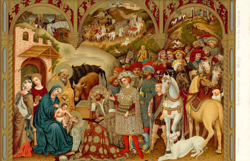 Magikernas tillbedjan (chromolitho) av Gentile da Fabriano