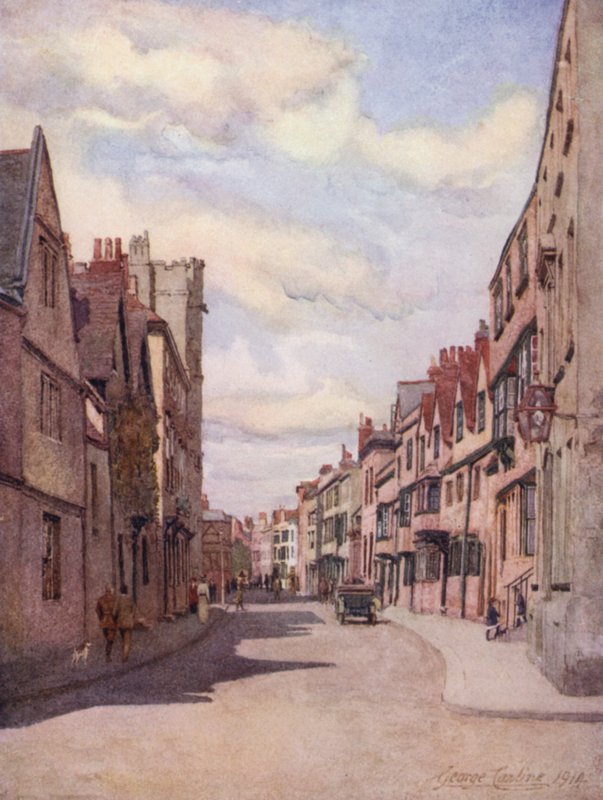 Oxford: Holywell Street (färg litho) av George Carline