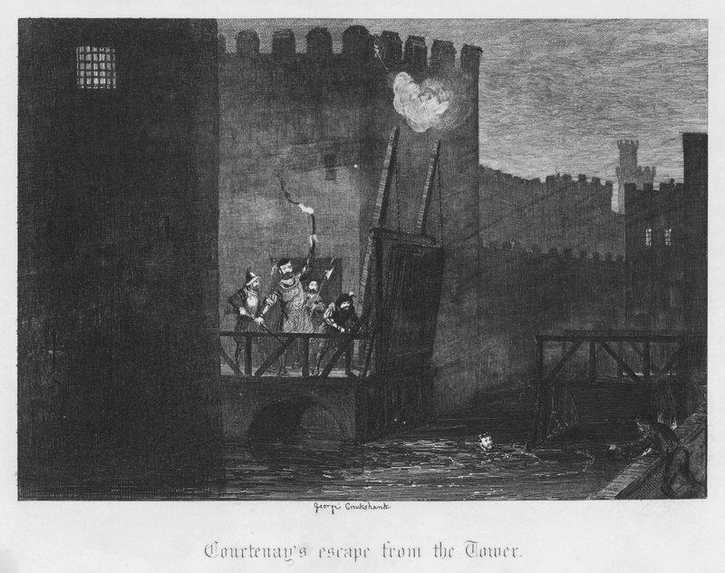 Courtenays flykt från tornet (gravyr) av George Cruikshank