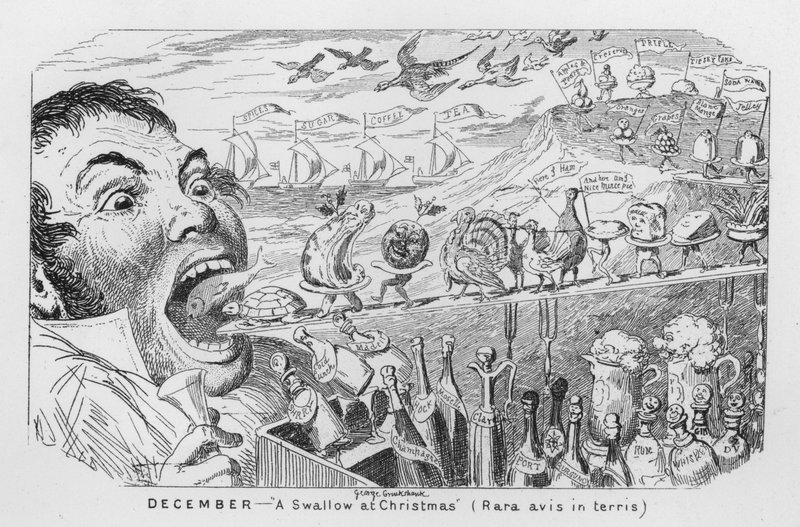 December, En svale i julen (gravering) swed av George Cruikshank