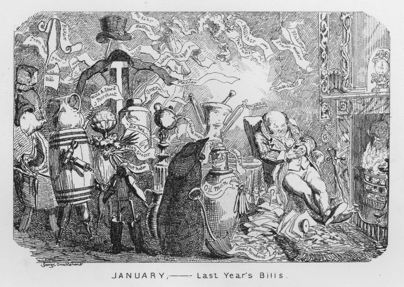Januari, förra årets sedlar (gravyr) av George Cruikshank