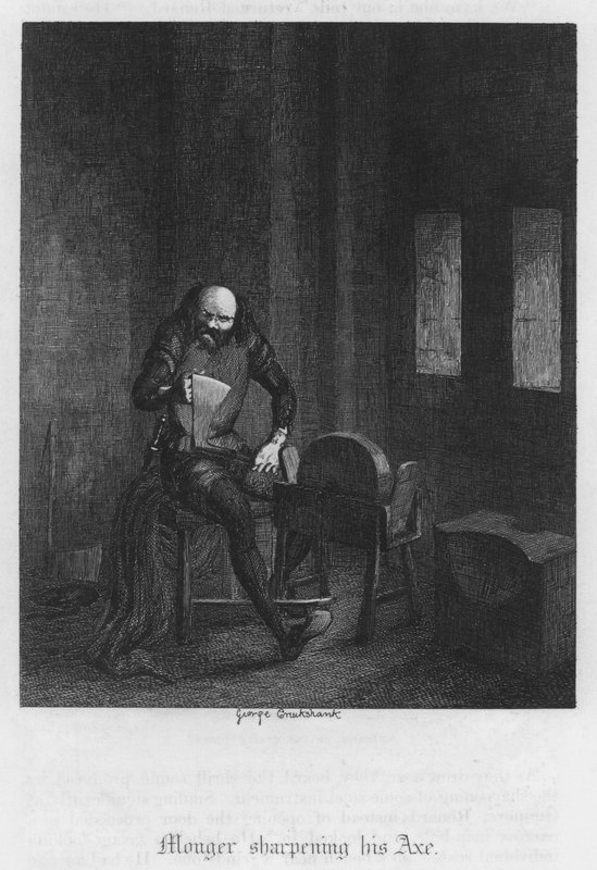Monger vässar sin yxa (gravyr) av George Cruikshank