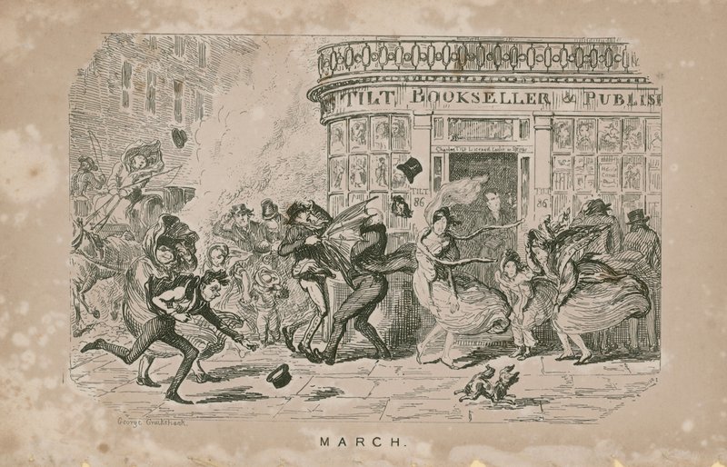Människor kämpar mot de hårda vindarna av George Cruikshank