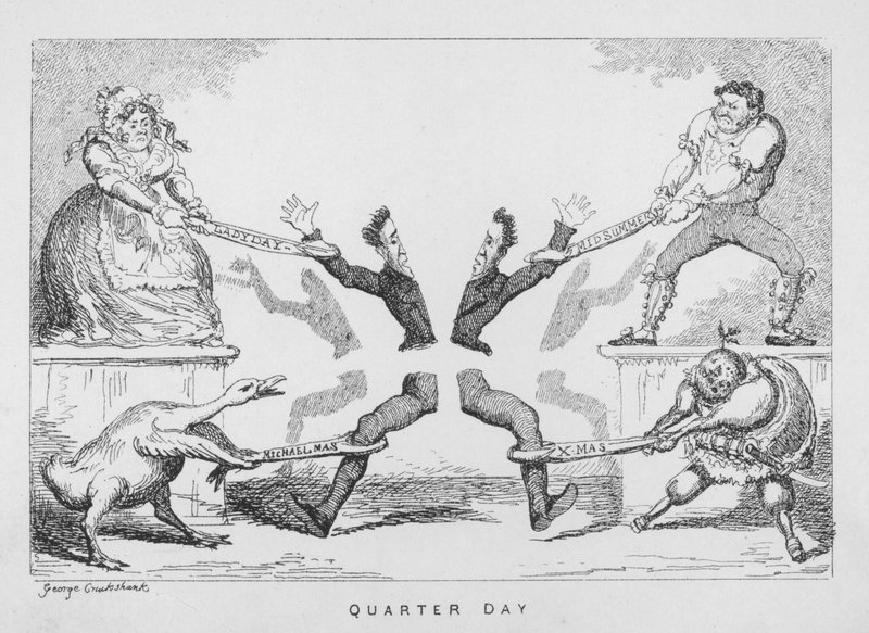 Kvartalsdag, Ladyday, Midsommar, Michaelmas, Xmas av George Cruikshank