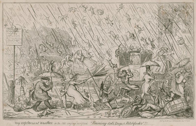 Regnande katter, hundar och högaffel av George Cruikshank