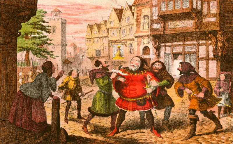 Sir John Falstaff arresterad av George Cruikshank