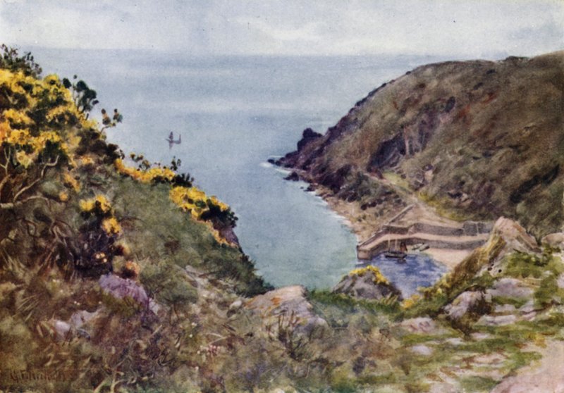 Lamorna Cove (färg litho) av George Franck Nicholls
