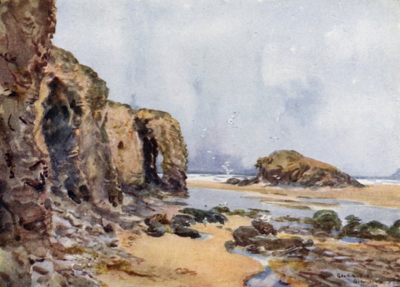 Perranporth (färg litho) av George Franck Nicholls