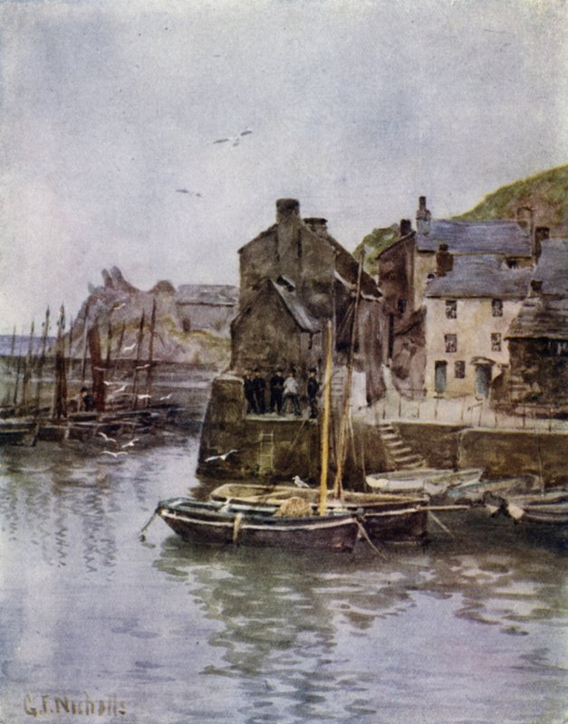Polperro (färg litho) av George Franck Nicholls