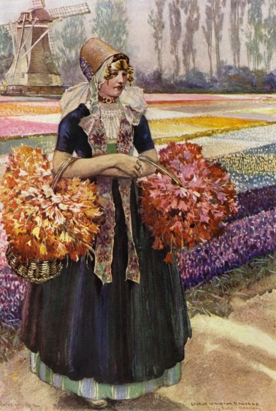 A Tulip Field (färg litho) av George Wharton Edwards