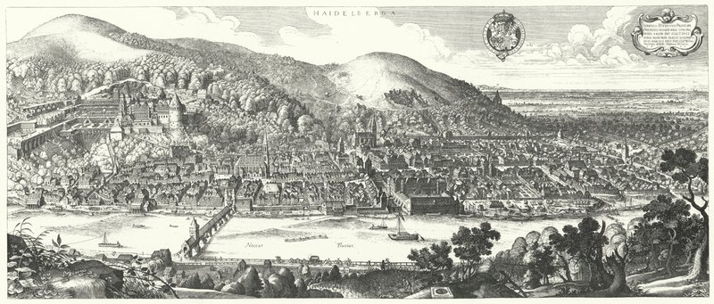 Utsikt över Heidelberg 1620 innan dess förstörelse i trettioåriga kriget av German School