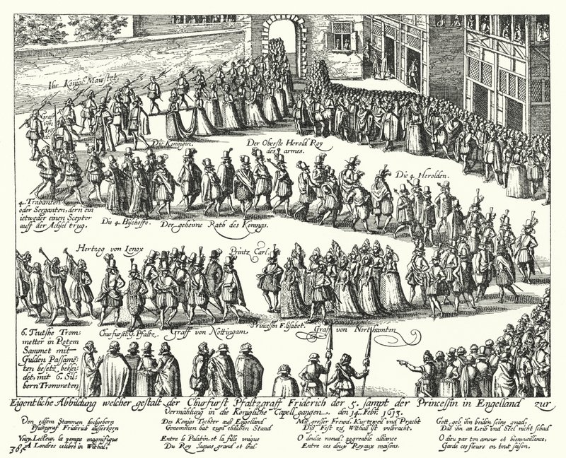 Bröllopståget av Fredrik V, kurfurst Palatine och Elizabeth Stuart, dotter till kung James I av England, London, 1613 av German School