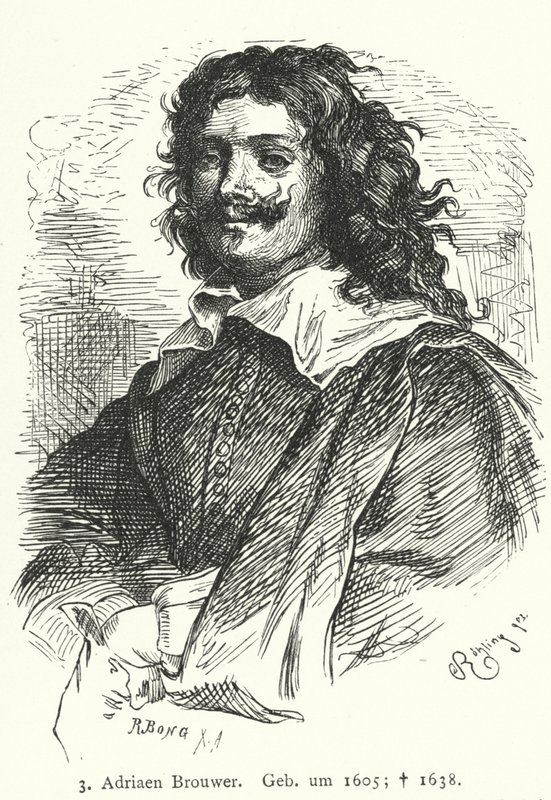 Adriaen Brouwer, flamländsk barockmålare (gravyr) av German School