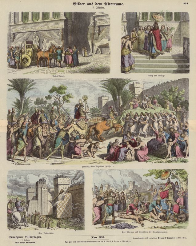 Forntida Assyrien (färgad gravyr) av German School