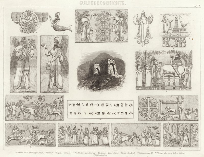 Forntida Assyrien. Illustration för Bilder-Atlas (gravyr) av German School