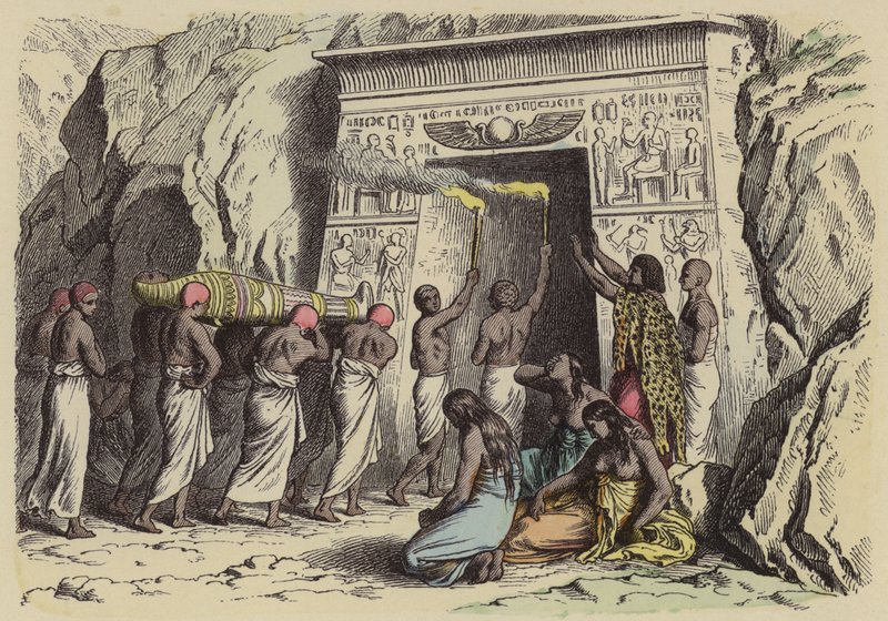 Forntida egyptisk begravning (färgad gravyr) av German School