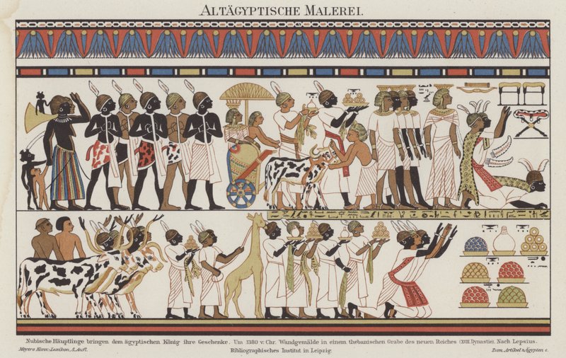 Forntida egyptisk målning (färg litho) av German School