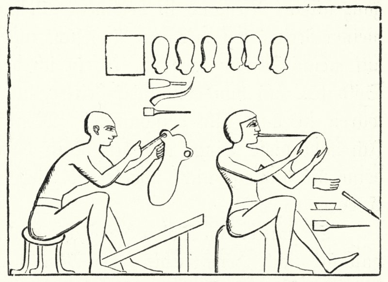Forntida egyptiska skomakare (gravyr) av German School