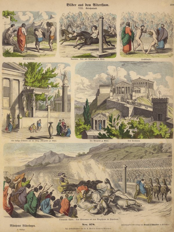 Antikens Grekland (färgad gravyr) av German School