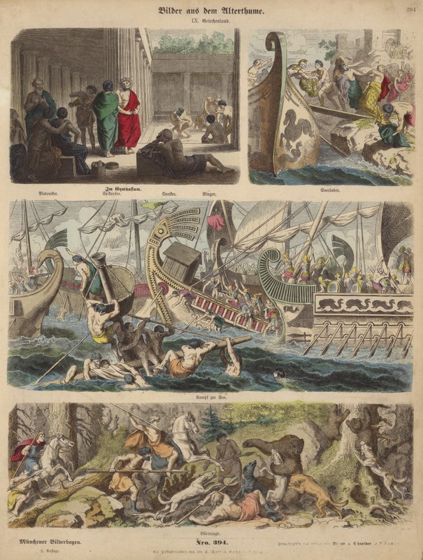 Antikens Grekland (färgad gravyr) av German School