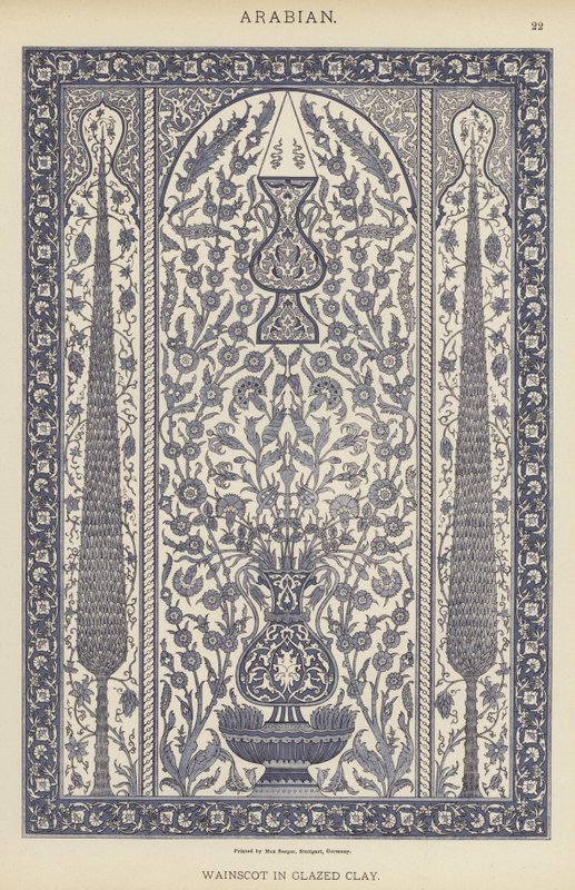 Arabian, Wainscot i glaserad lera (färg litho) av German School
