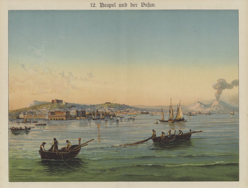 Neapelbukten, Italien (färg litho) av German School