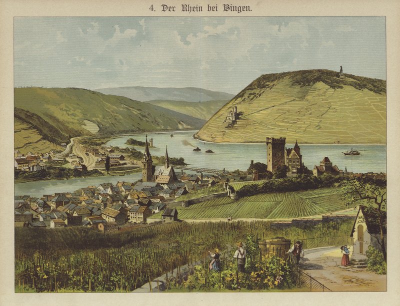 Bingen Am Rhein (färg litho) av German School
